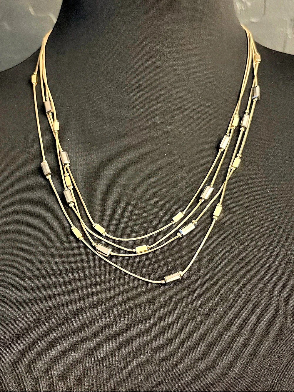 Layered Geometric Link Necklace in Gold & Silver